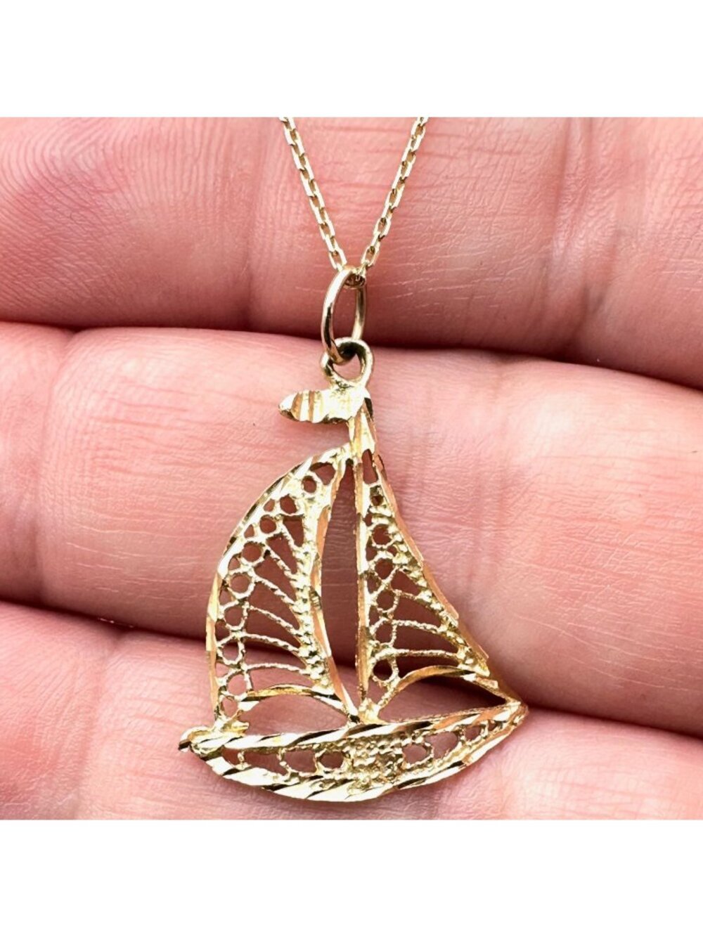 14k Yellow Gold Womens Mens Necklace Sail Boat Pendant 16 Inch Beach Vacay